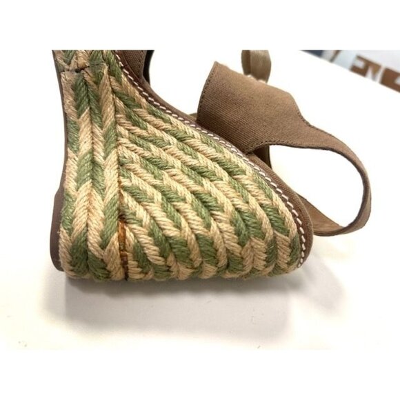 Tory Burch Brown Canvas Espadrille Wedge Sandals With Ivory Lace-Up Detail Women - Picture 7 of 10